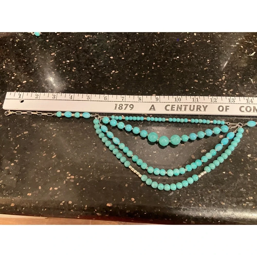 Turquoise Beaded Multi Strand Necklace & Earrings Set Southwestern Boho Jewelry